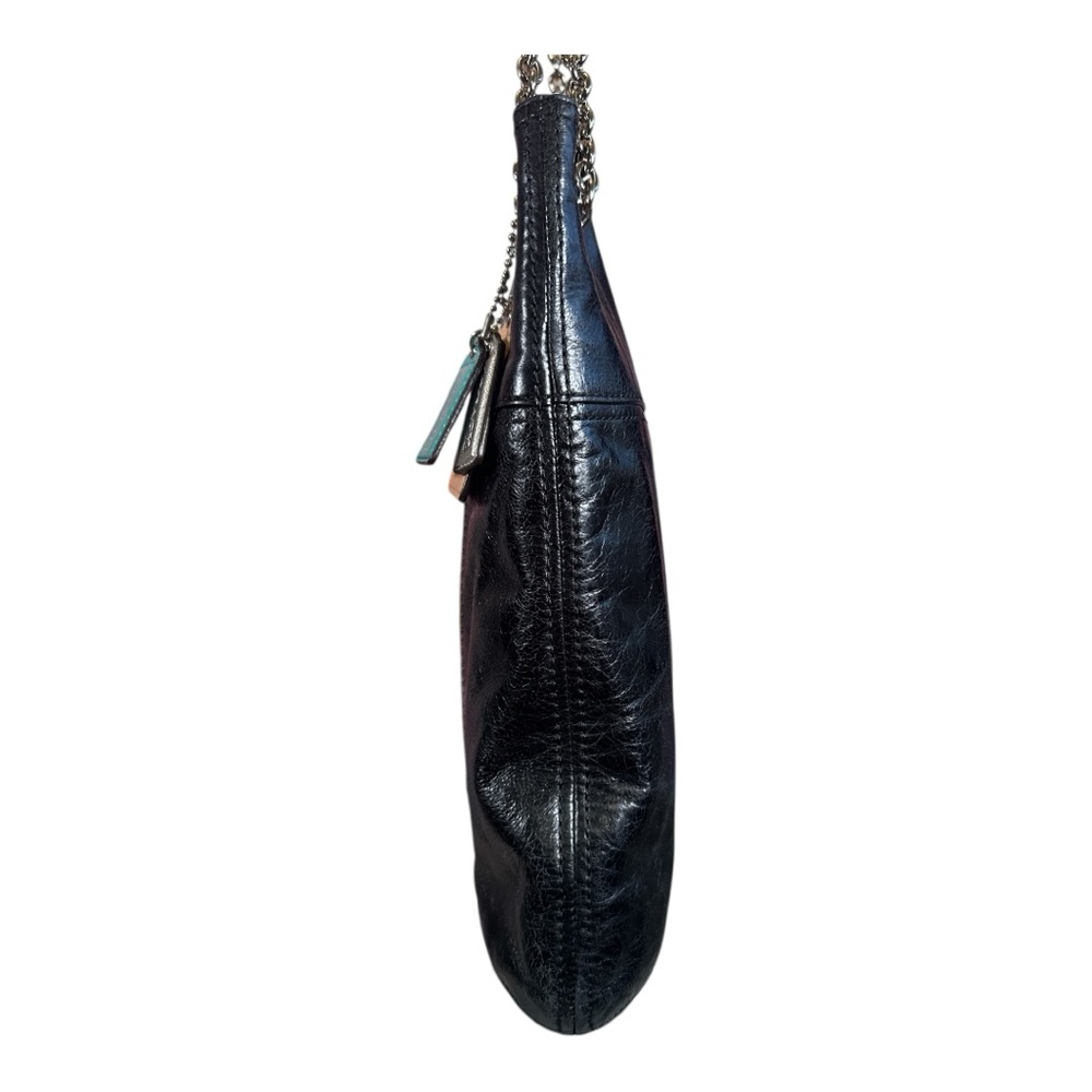 COACH Poppy EUC Slim Black Crackled Leather Convertible Bag - Picture 6 of 16